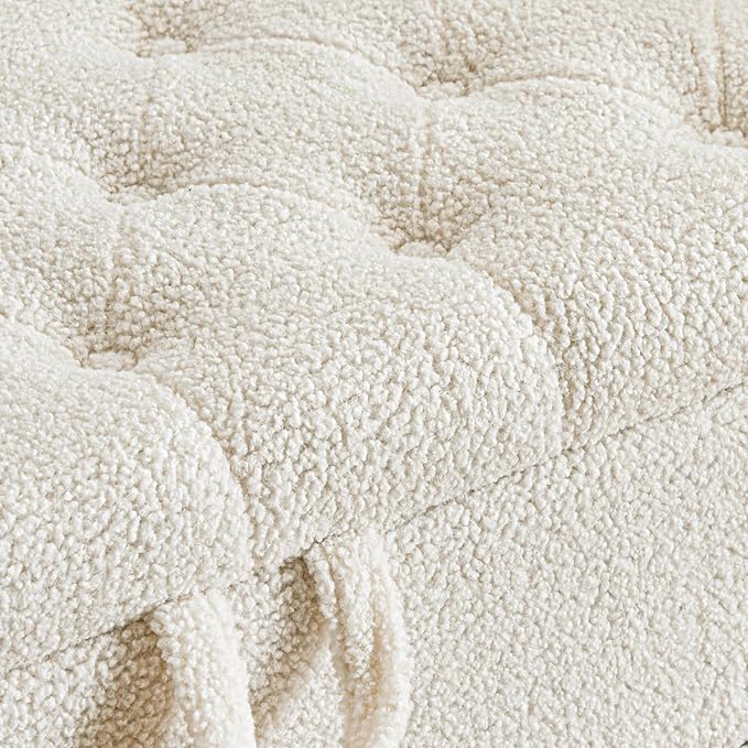 Furniliving Modern Storage Ottoman Bench, Sherpa Ottoman End of Bed Bench with Solid Wood Legs Upholstered Ottoman Benches with Storage Indoor Bench for Living Room with Rolled Arm, Entryway, White