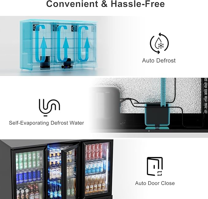 COTLIN 12.45 Cu.Ft Back Bar Beverage Cooler with Low-E Glass Auto Defrost – 3 Door Commercial Under Counter Fridge for Beer, Soda, Wine– Triple Fan Cooling, ETL NSF Approved