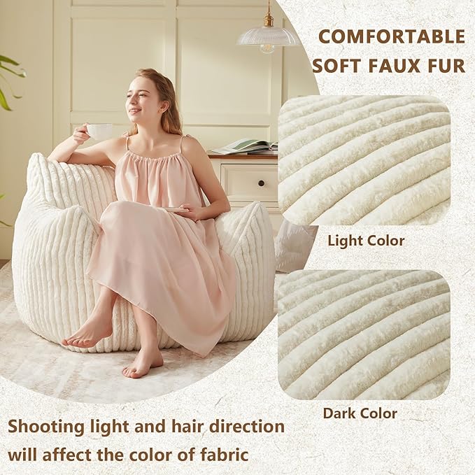 Giant Bean Bag Chairs for Adults Teens, Large Bean Bag Sofa Chairs with Filling Comfy Fuzzy BeanBag Chair with Armrests for Bedroom Living Room Reading