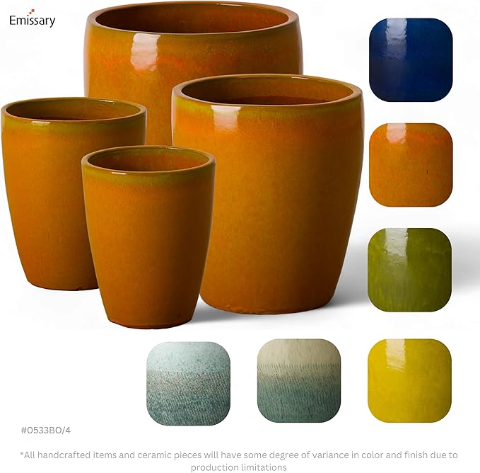 Emissary Bullet 18 in. Bright Orange Ceramic Round Planter (18 in. L x 18 in. W x 21 in. H) with Drainage Hole