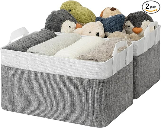 GRANNY SAYS Storage Baskets for Shelves, Closet Organizer Bins, Clothes Storage Bins with Metal Frame, Large Baskets for Organizing and Storage, Collapsible, Gray&White, 2-Pack
