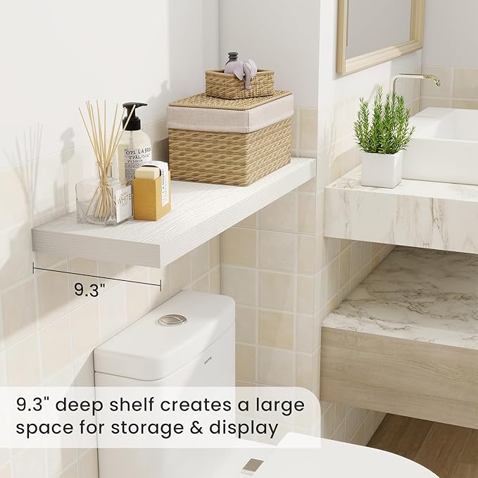 Fun Memories Floating Shelves for Wall, 30 Inch Rustic Wood Wall Mounted Shelves for Bathroom, Bedroom, Kitchen, Living Room, Deep Floating Shelves for Storage & Home Decor (White, Set of 2)