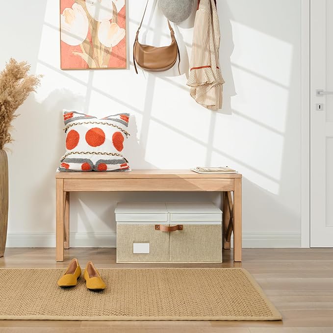 GRANNY SAYS Decorative Storage Boxes with Lid, Large Storage Bins with Double-Open Lid and Divider, Fabric Storage Bin for Clothes, 63L Closet Linen Storage Bin, White/Khaki