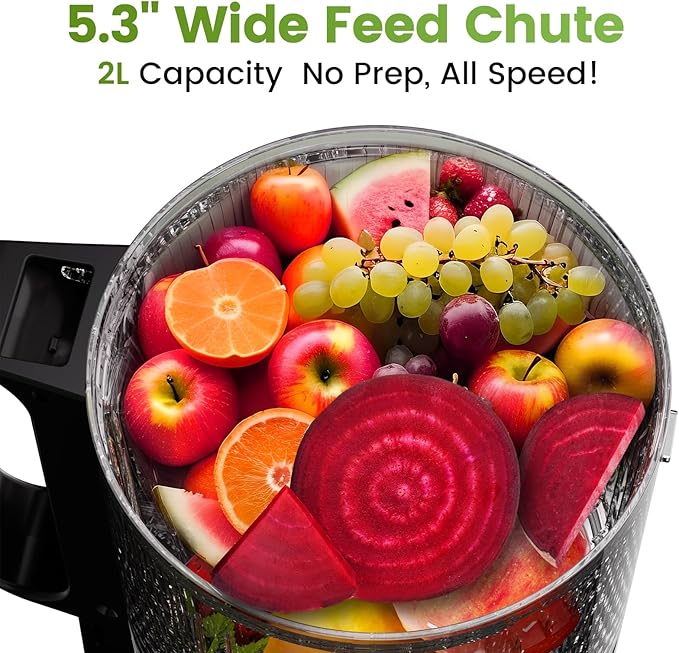Cold Press Juicer Machines, High Nutrient Retention, 99% Juice Yield, 5.3" Wide Feed Chute for Whole Fruits & Vegetables, Quiet Slow Masticating Juicer, BPA-Free, Easy to Clean