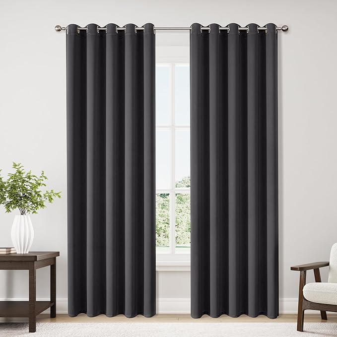 ChrisDowa Blackout Curtains 70 inches Wide for Bedroom - 2 Panels Set Extra Wide Grommet Thermal Insulated Room Darkening Curtains for Living Room (Dark Grey, 70 x 84 Inch)