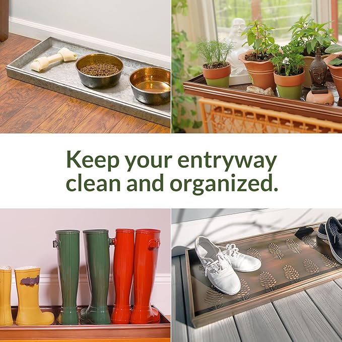 Good Directions Large Boot Tray, Classic Multi-Purpose All Weather Decorative Boot Tray, Shoes, Plants, Garage, Patio Door, Pet Bowls, 34 inch Entry Indoor Shoe Tray, Brown Copper Finish