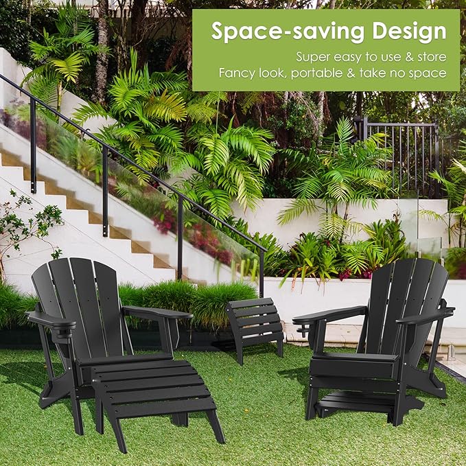 GREENVINES Adirondack-Ottoman | Set of 2 | HDPE Plastic | Outdoor Footrest | All Weather | Foot Rest | Foot Stool | Black | for Adirondack Chair | for Patio Backyard Pool