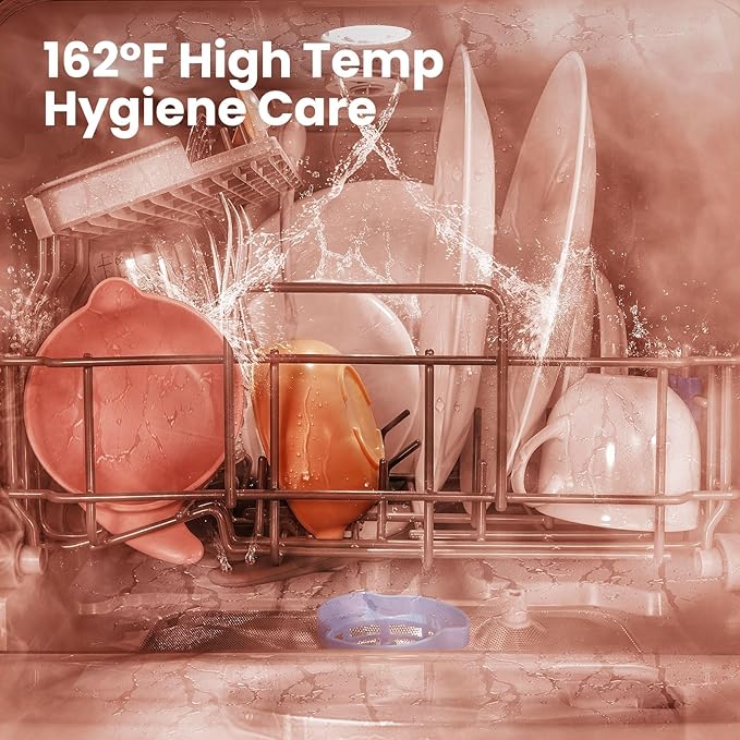 COMFEE' Portable Mini Dishwasher Countertop with 5L Built-in Water Tank for Apartments& RVs, No Hookup Needed, 6 Programs, 360° Dual Spray, 162℉ High-Temp& Air-Dry Function