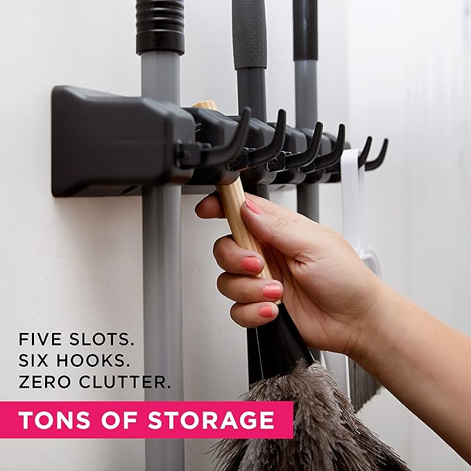EXTRA GRIP Mop & Broom Holder Wall Mount - Wall Hanging Garden Tool & Utility Closet Organizer, Mop & Broom Hook, Broom Hanger Wall Mount, Mop Broom Organizer, Wall Mounted Broom Rack Mop Storage