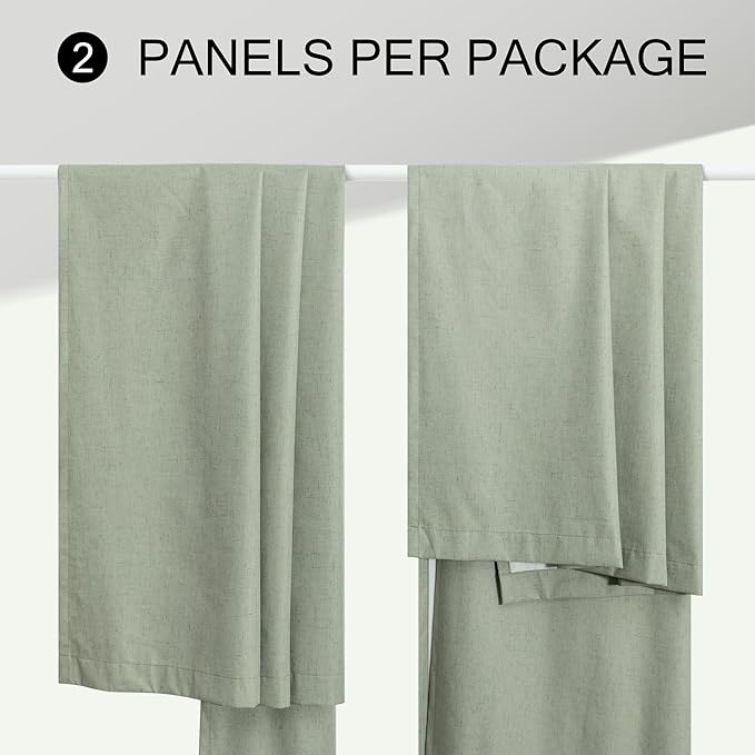 Dark Academia Decor Sage Green Linen Textured Blackout Curtains Panels 90 Inch Length Luxury Curtains for Living Room Pretty Heavy Thick Linen Black Out Thermal Long Drapes Back Tab Rod Pocket Pleated