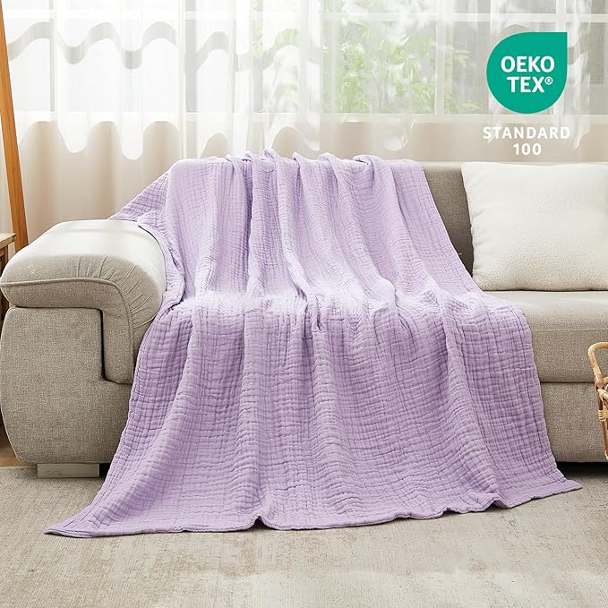 EMME Cotton Blanket Twin XL for Bed Soft Muslin Blankets 66"x90" Lightweight Breathable Layering Bedspread Coverlet All Season Gauze, Lavender