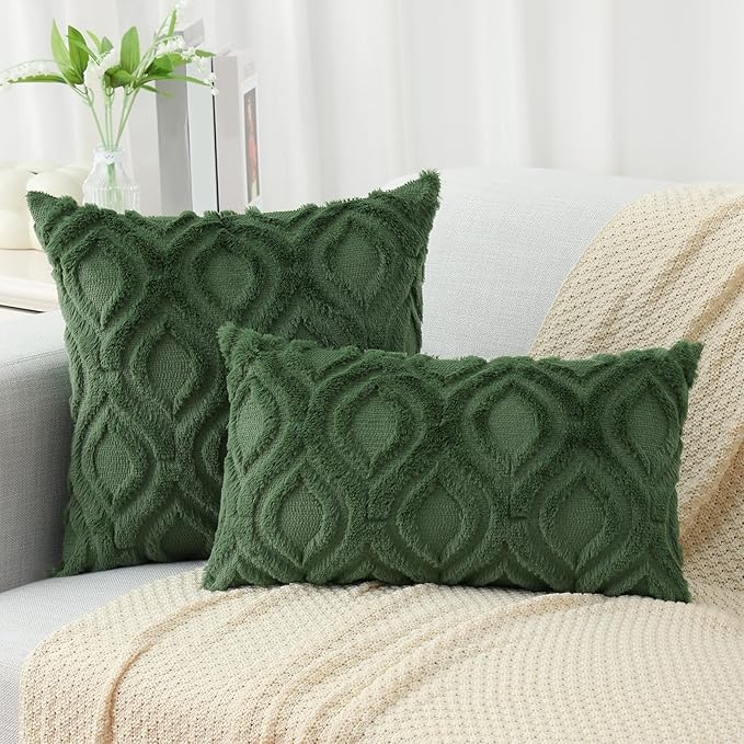 decorUhome Throw Pillow Covers 20x20 Inch Set of 2, Soft Plush Decorative Faux Fur Forest Elf Solid Couch Pillow Covers, Accent Farmhouse Neutral Square Euro Pillow Cases for Sofa Bed Living Room