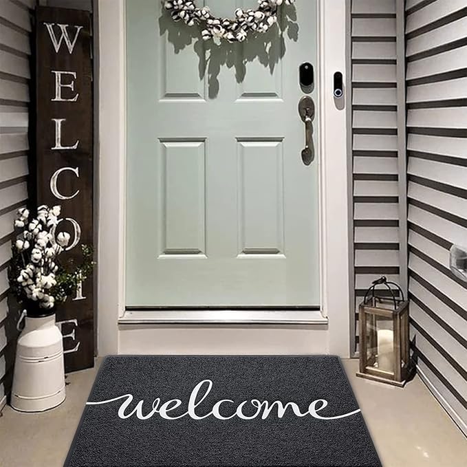 Front Door Mat - Non Slip, Durable Welcome Mat for High Traffic Areas (36"x24" Black)