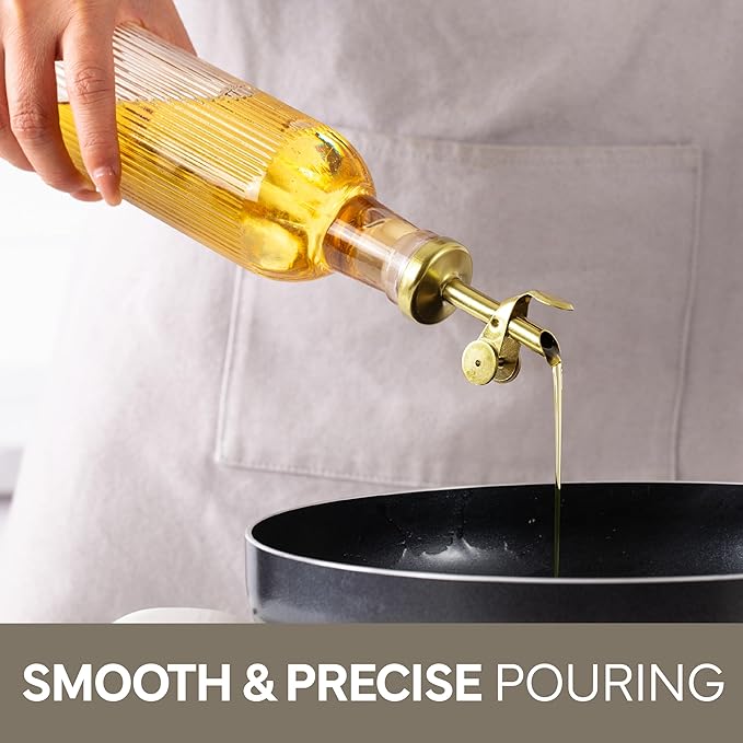 COOK WITH COLOR Glass Olive Oil Bottle Dispenser - 2 Pack- 17oz Oil and Vinegar Cruet - Olive Oil Carafe Decanter for Kitchen