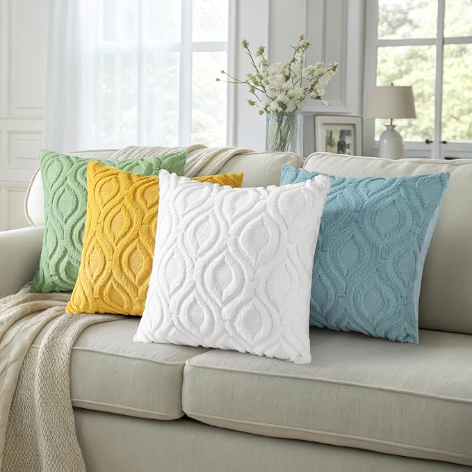 decorUhome Fall Throw Pillow Covers 22x22 Inch Set of 2, Soft Plush Decorative Faux Fur White Solid Couch Pillow Covers, Accent Farmhouse Neutral Square Euro Pillow Cases for Sofa Bed Living Room