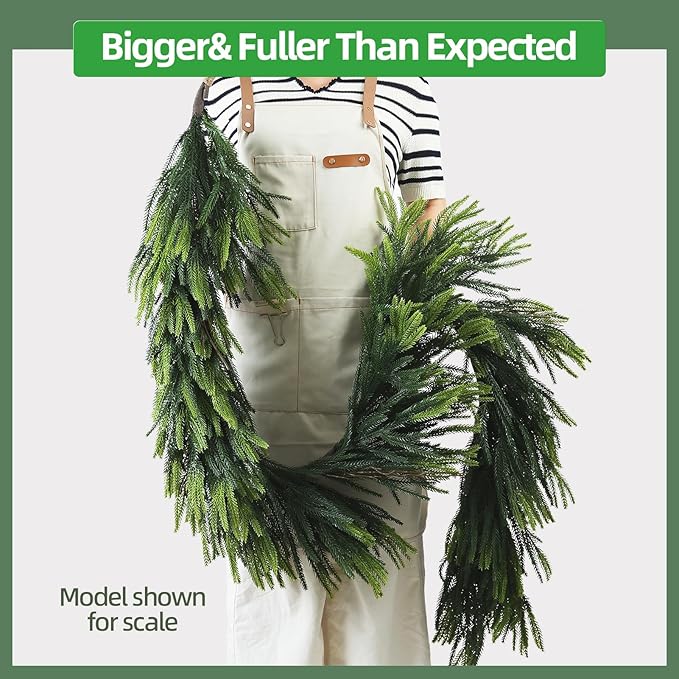 Christmas Decorations – 6FT Artificial Norfolk Pine Greenery Garland, Real Touch Christmas Garland for Mantel, Staircase, Fireplace, Front Door, Indoor & Outdoor Holiday Decor (1, 6FT)