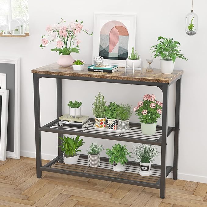 Ecoprsio Small Console Table, Sofa Table with Double Mesh Shelves, Industrial Entryway Table for Entryway, Hallway, Foyer, Front Hall, Sofa Couch, Living Room, Bar, Kitchen, 32 Inch, Rustic