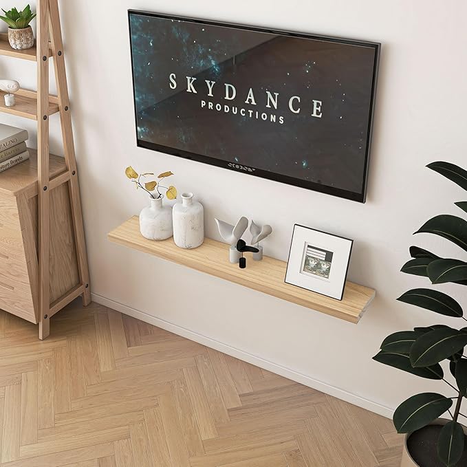 Fun Memories 48 Inch Floating Shelves for Wall, Deep Rustic Solid Pine Wood Floating Shelf - Farmhouse Wall Mounted Display Shelf with Heavy-Duty Metal Bracket, 48" W x 8" D, Set of 1, Unfinished