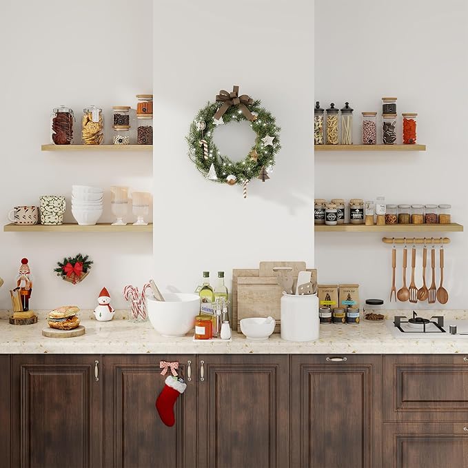 Fun Memories Floating Shelves for Wall, 40" Rustic Wood Deep Wall Mounted Shelves with Invisible Brackets for Decor & Storage, Floating Shelf for Living Room, Bathroom (Oak, Set of 2)