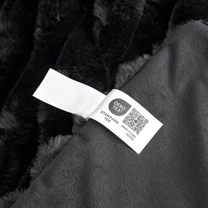 Cozy Bliss Faux Fur Throw Blanket for Couch, Cozy Warm Plush Striped Blanket for Sofa Bedroom Living Room,50 * 60 Inches Black