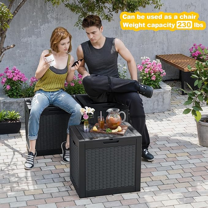 Deck Box Large Outdoor Storage for Patio Furniture,Outdoor Cushions,Garden Tools,Picnic Supplies and Pool Supplies,Waterproof,Resin,Lockable (Black, 31 Gal)