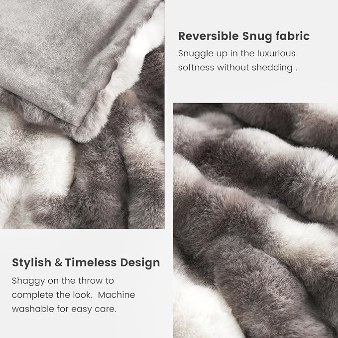 Cozy Bliss Faux Fur Throw Blanket for Couch, Fuzzy Soft Plush Thick Bubble Blanket for Sofa Bedroom Living Room, 108 * 90 Inches Tie Dye Taupe