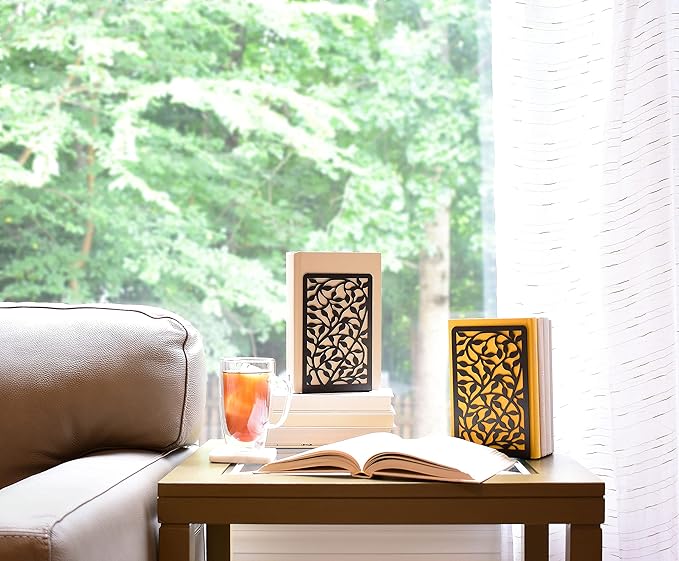 CNK Book Ends Bookends for Decorative Books Holder Bookend Shelves End Hold Heavy Duty Holders Stoppers Metal Stopper Cute Boho Bookshelf Holds Cookbook Office Home Set of 4 Bookends Pair Black