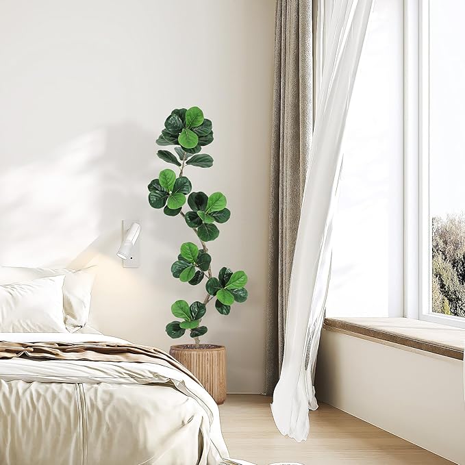 GarveeHome Fiddle Leaf Fig Artificial Tree with White Planter,6ft Faux Plants Indoor with Moss, Fake Rubber Tall Fake Floor Plant in Pot - Artificial Trees for Home Office Living Room Decor