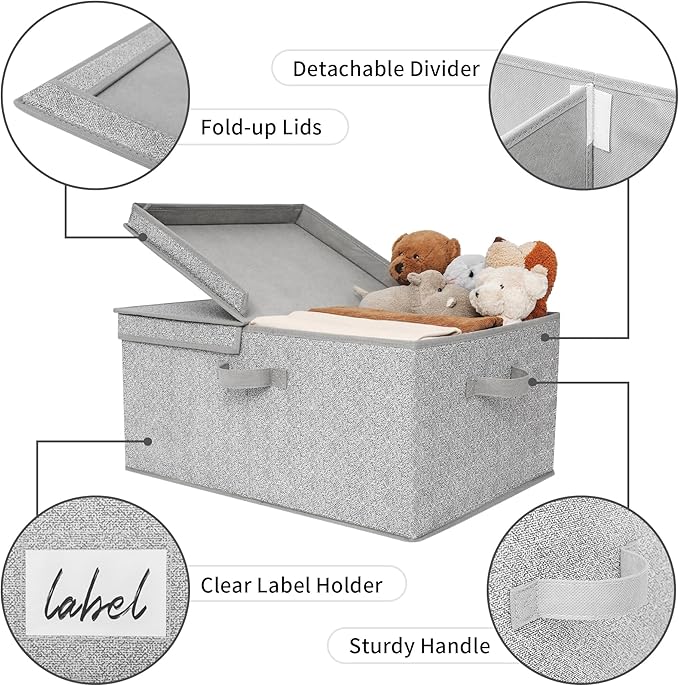 GRANNY SAYS Large Storage Bins with Lids, Decorative Storage Box for Shelves, Fabric Storage Bins Foldable, Storage Basket for Clothes, Keepsake Box, Jumbo, Gray, 2-Pack