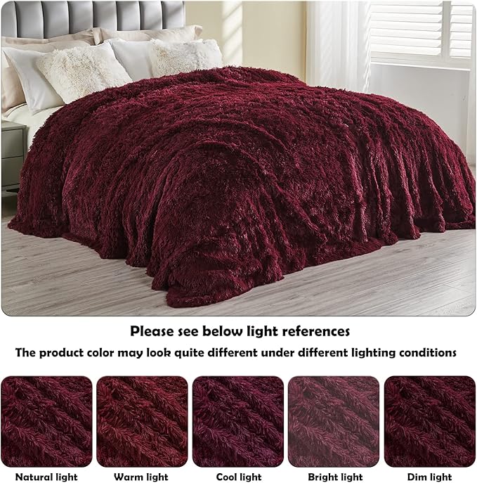 GONAAP Fuzzy Faux Fur Throw Blanket Twin Size Wine Red Super Soft Cozy Plush Fuzzy Shaggy Blanket for Couch Sofa Bed (Wine Red, Twin(60"x80"))