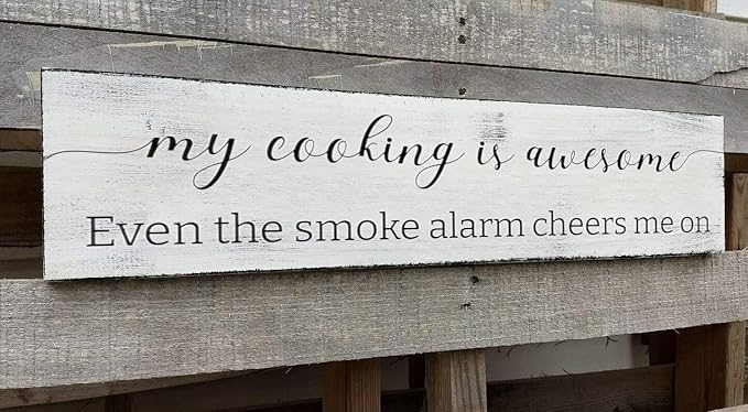 Funny Kitchen Sign, My Cooking is So Awesome, Farmhouse Kitchen Wall Decor,Rustic Quote Wooden Plaque Hanging for Housewarming (Cooking) 6x18 Inch