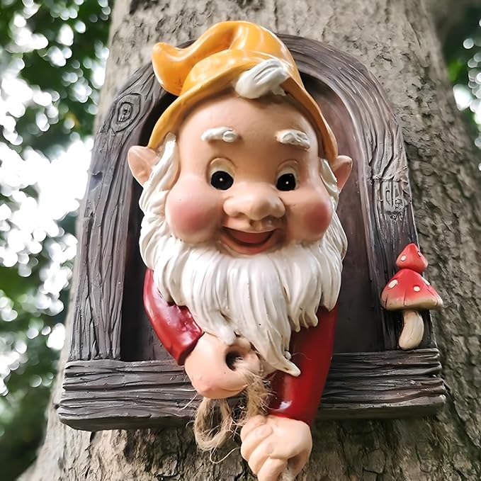 Elenon Climbing Gnomes Tree Faces Decor, Adorable Gnome Tree Hugger Fairy Garden Statue, Funny Peeker Sculpture Outdoor Yard Patio Art (2pcs)