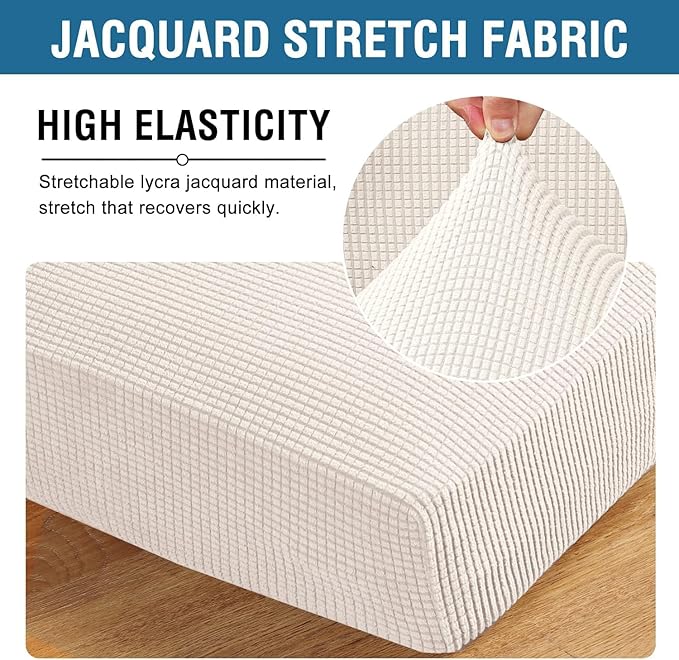 H.VERSAILTEX Super Stretch Individual Seat Cushion Covers Sofa Covers Couch Cushion Covers Slipcover Sets Thick Jacquard Textured Twill Fabric (1 Piece Sofa Cushion Cover, Ivory)