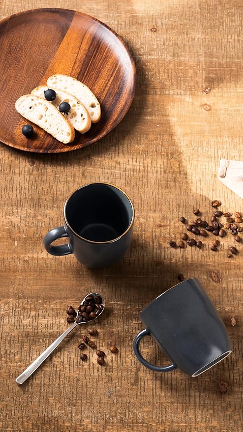 famiware Coffee Mugs Set of 4, Ocean Square 13oz Coffee Cup Set with Handle for Cocoa, Milk, Hot Chocolate, Tea, Water, Stoneware Cups for Kitchen, Microwave and Dishwasher Safe, Matte Black