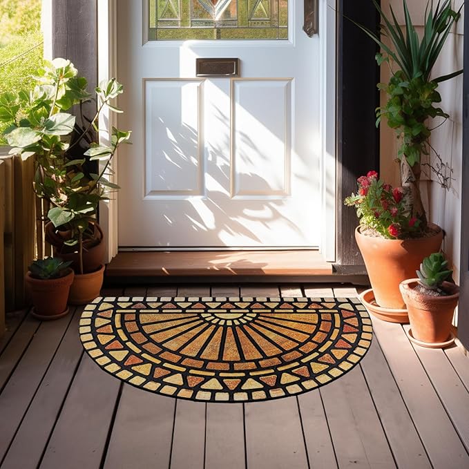 CHICHIC Welcome Door Mat 18 x 30 Inch Front Doormat Outdoors for Home Entrance Outdoors Mat for Outside Entry Way Doormat Entry Rugs, Heavy Duty Non Slip Rubber Back Low Profile, Semicircle