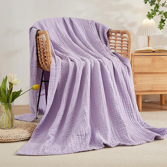 EMME Cotton Blanket Twin XL for Bed Soft Muslin Blankets 66"x90" Lightweight Breathable Layering Bedspread Coverlet All Season Gauze, Lavender