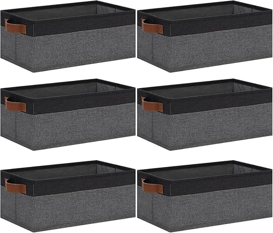 GhvyenntteS Small Fabric Storage Bins with Handles 6 Pack, 11.8" x 7.87" x 5.11" Storage Baskets for Shelves, Baskets for Organizing Clothes Underwear Socks Hats DVDs (Grey/Black)