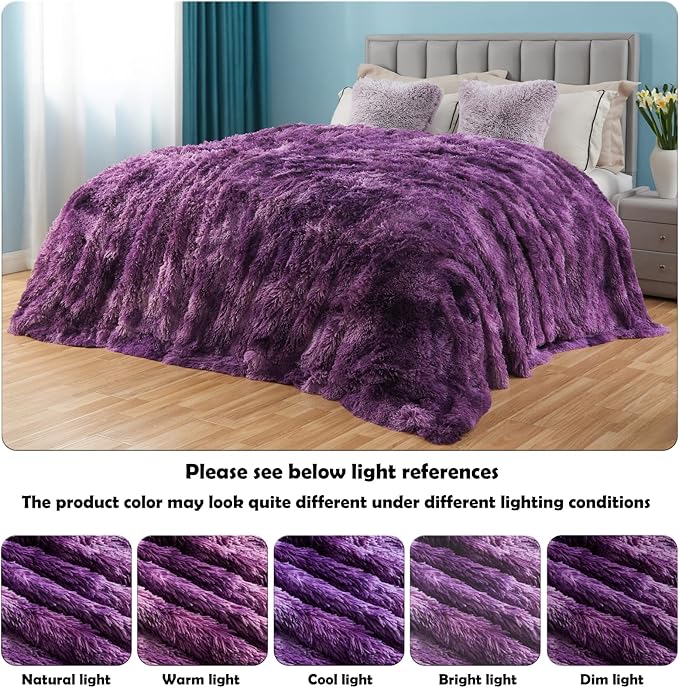 GONAAP Fuzzy Faux Fur Throw Blanket Twin Size Tie-dye Violet Purple Super Soft Cozy Plush Fuzzy Shaggy Blanket for Couch Sofa Bed (Tie-dye Violet Purple, Twin(60"x80"))