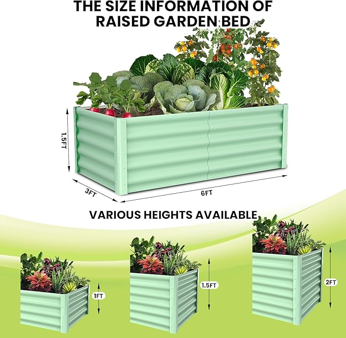 Galvanized Raised Garden Bed Outdoor, 2 Pcs 6x3x1.5FT Outdoor Large Planter Raised Beds Open Base with Safety Edge and Glove for Vegetables Flowers Ground Planter, Green