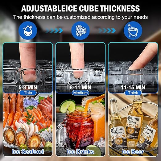 Commercial Ice Maker Machine 110 LBS/24H, 36 Ice Trays Freestanding & Undercounter Ice Machine Stainless Steel with 20 LBS Ice Storage Capacity, Ice Maker with Water Line and Filter, Dual Water Inlet