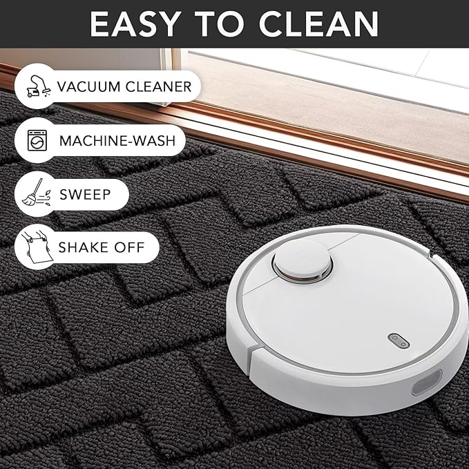 hicorfe Indoor Doormat,Front Back Door Mat Rubber Backing Non Slip Door Mats 47"x71" Absorbent Resist Dirt Entrance Doormat Inside Floor Mats for Entryway Washable Low-Profile (Charcoal)