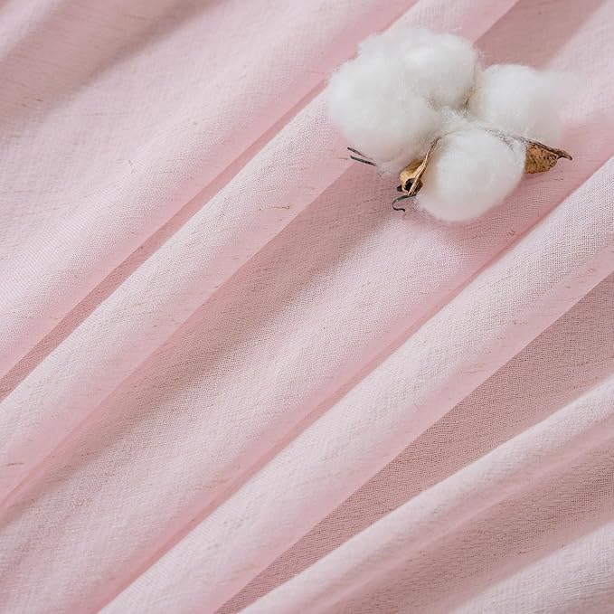 FMFUNCTEX Linen Sheer Curtains for Bedroom, Pink Curtains 63 Inch Length for Living Room, Blush Pink Farmhouse French Flax Blend Window Draperies, Rod Pocket 2 Panels Set