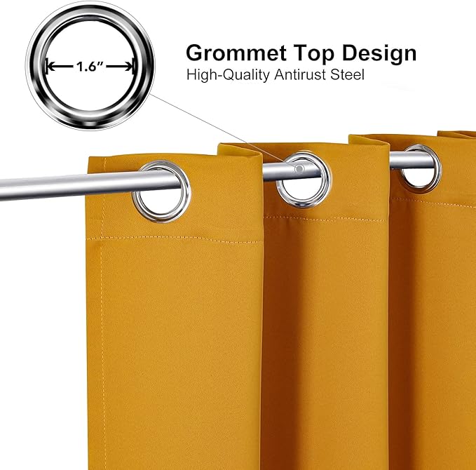 ChrisDowa Grommet Room Darkening Curtains for Bedroom and Living Room - 2 Panels Set Thermal Insulated Blackout Curtains (Mustard Yellow, 52W x 72L)