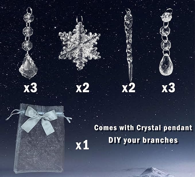 Fudios Lighted Branches Plug in 32IN 200 LED Mantle Winter Decor, White Twig Branch Lights for Christmas Holiday Party Indoor Outdoor