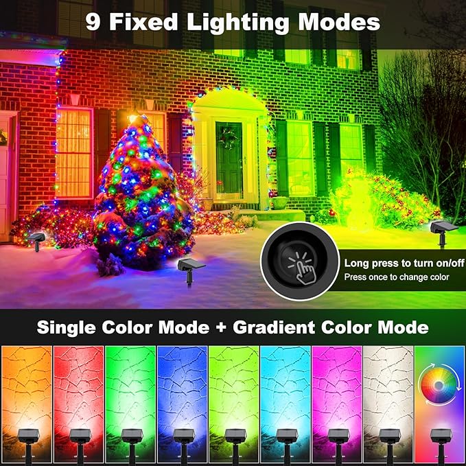 Fabrito Solar Color Changing Lights Outdoor, 9 Color Modes Landscape Spotlights, Dusk to Dawn Solar Powered Spot for Outside, Solar Garden Lights for Yard, Pathway, Tree 10 Pack (Multicolor)