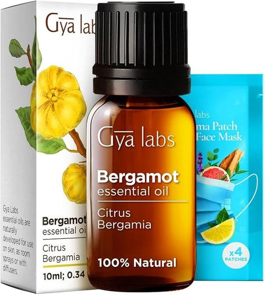 Gya Labs Bergamot Essential Oil - 0.34 Fl Oz - 100% Pure and Natural Bergamot Aromatherapy Essential Oil Uplifts Mood for Emotional Balance, Soothes Skin, Diffuser & Candle Making Scent