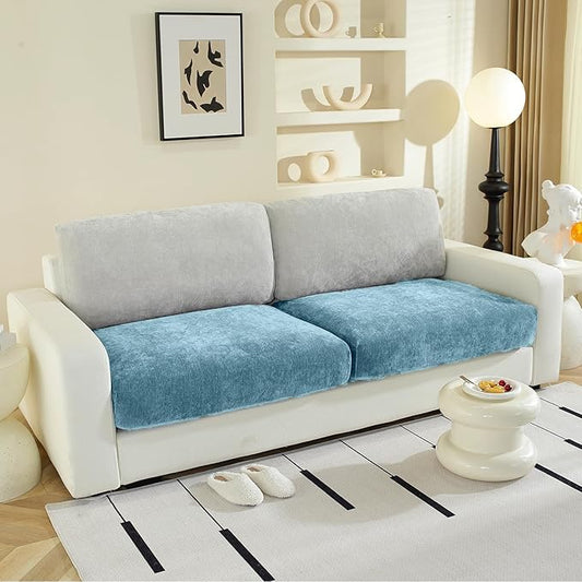 Couch Cushion Covers Individual Large Super Stretch Chenille (Softer Version) Sofa Cushion Covers, Couch Seat Covers Couch Slipcovers Furniture Protector (2PC, Blue)