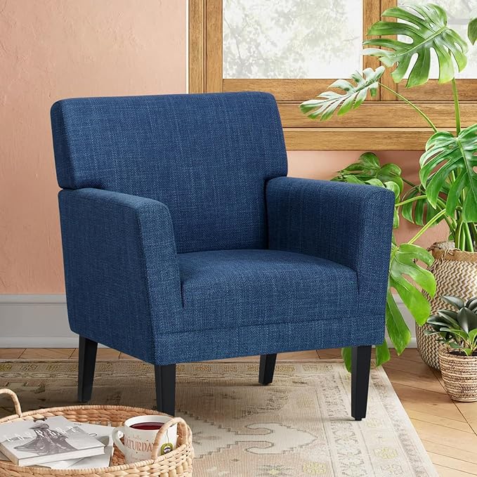 COLAMY Modern Accent Chair for Living Room, Upholstered Fabric Accent Armchair with Back, Soft Single Sofa Chair with Arms for Bedroom/Office/Reception Room, Blue