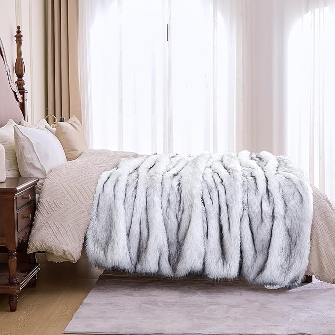 Fluffy Faux Fur Throw Blanket – Super Soft Warm Thick Plush Blanket for Bed, Couch & Office, Cozy Fuzzy Throw with Flannel Backing,108"x90", White