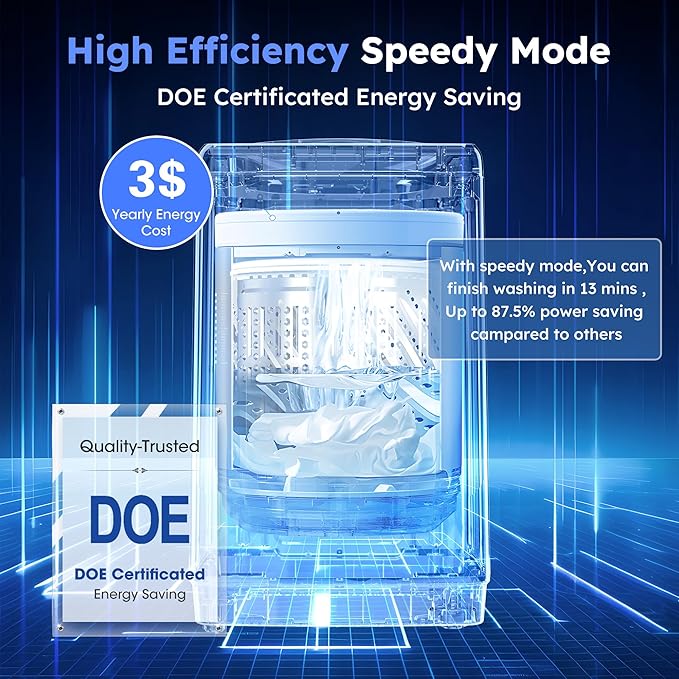 Compact Top-Load Washing Machine, Full-Automatic 1.5 Cu.ft Washer with 10 Water Levels & 8 Wash Programs for Apartment, Home, Dorm and RVs